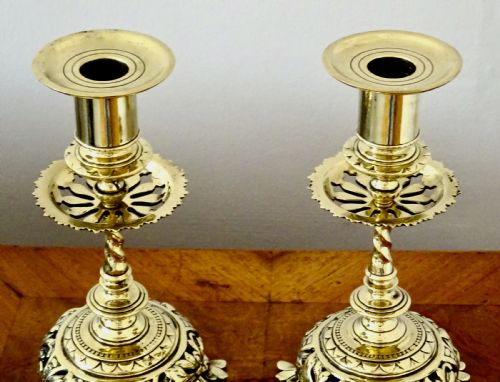 fig 1. PAIR DECORATIVE VICTORIAN BRASS CANDLESTICKS