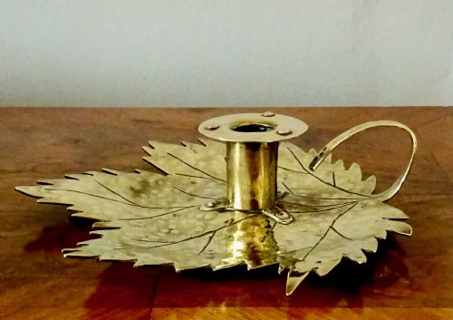 Arts and Crafts Leaf Shaped Brass and Copper Candle Holder