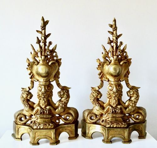 Pair of Victorian Gilded  Fire Dogs