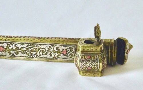 fig 1. 19th C BRASS, SILVER AND COPPER SCRIBES HOLDER