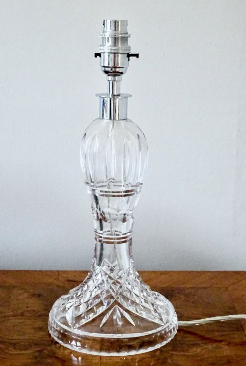 A Tall Stuart Crystal Glass Lamp