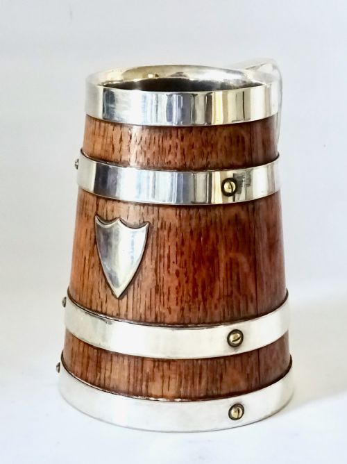 fig 1. MAPPIN & WEBB OAK AND SILVER PLATED TANKARD