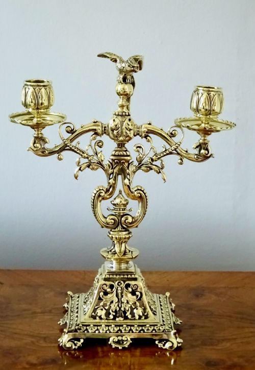 1887 - A Brass Candelabra with a Parrot on the Top