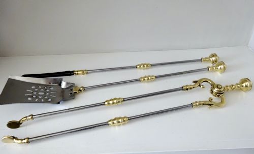 Set of Steel and Brass Fire Irons