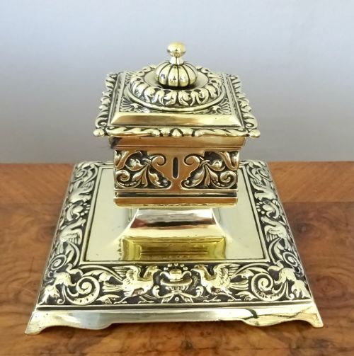 Heavy and Ornate Brass Ink  Stand