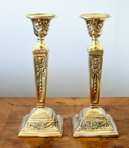 Circa 1900 Pair Decorative Brass Candlesticks