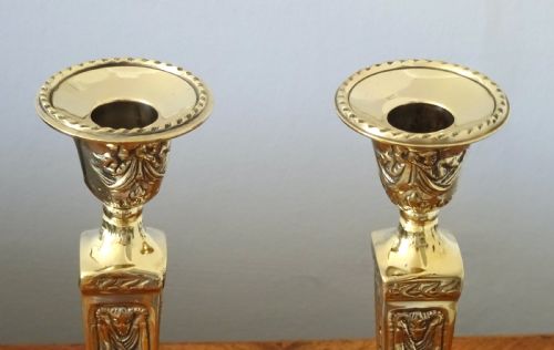 fig 1. CIRCA 1900 PAIR DECORATIVE BRASS CANDLESTICKS