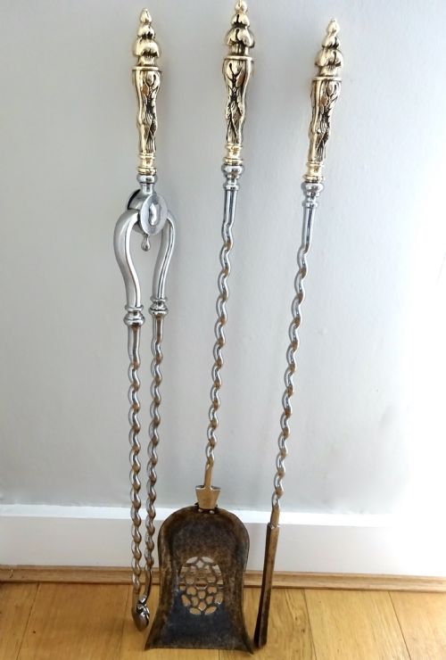 Set of Victorian Steel and Bronze Fire Irons