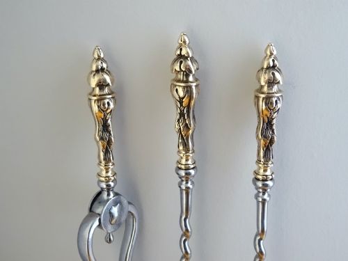 fig 1. SET OF VICTORIAN STEEL AND BRONZE FIRE IRONS