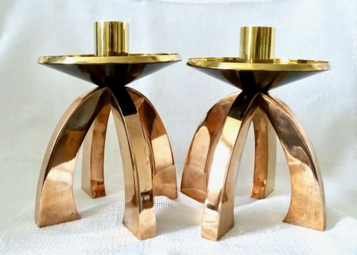 fig 1. ARTS AND CRAFTS BRONZE AND BRASS CANDLESTICKS