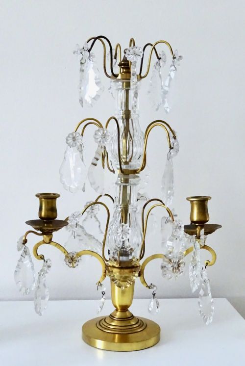 fig 1. PAIR OF CANDELABRA WITH GLASS DROPS
