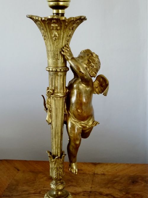 fig 1. E. MOTTHEAU OF PARIS - GILDED CHERUB LAMP