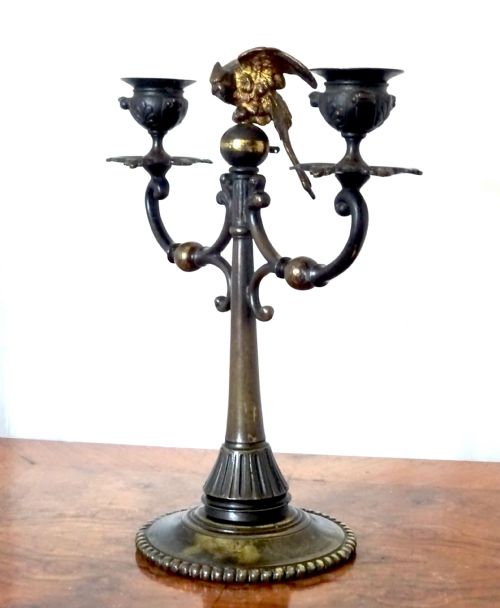 Bronze Candlestick with a Parrot on the Top