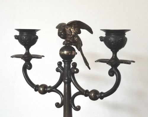 fig 1. BRONZE CANDLESTICK WITH A PARROT ON THE TOP