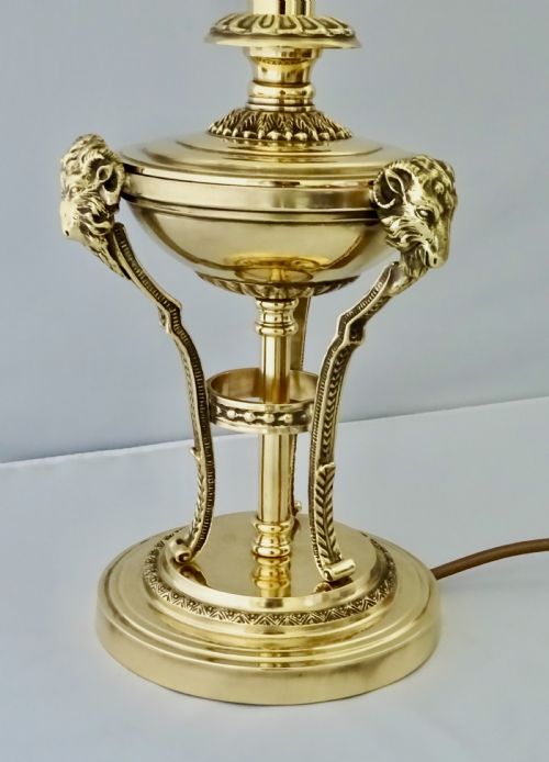 fig 1. C1910 BRASS TABLE LAMP WITH RAM'S HEADS