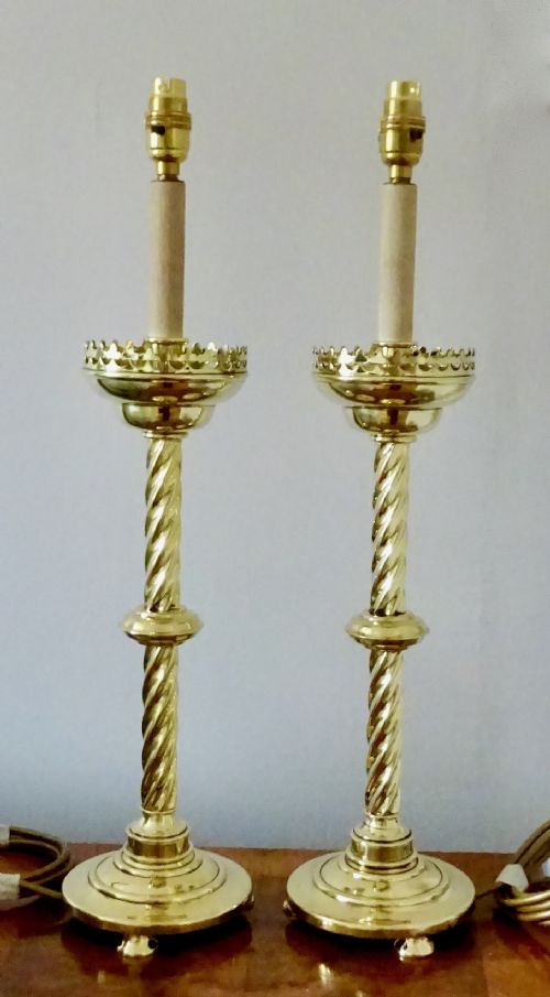 Pair Very Tall Brass Table  Lamps
