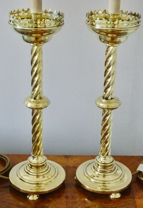fig 1. PAIR VERY TALL BRASS TABLE LAMPS