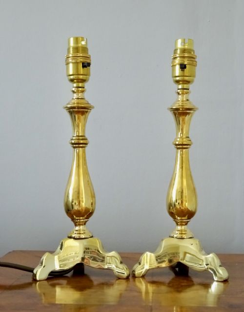 Pair  20thc  Good Quality Brass Lamps