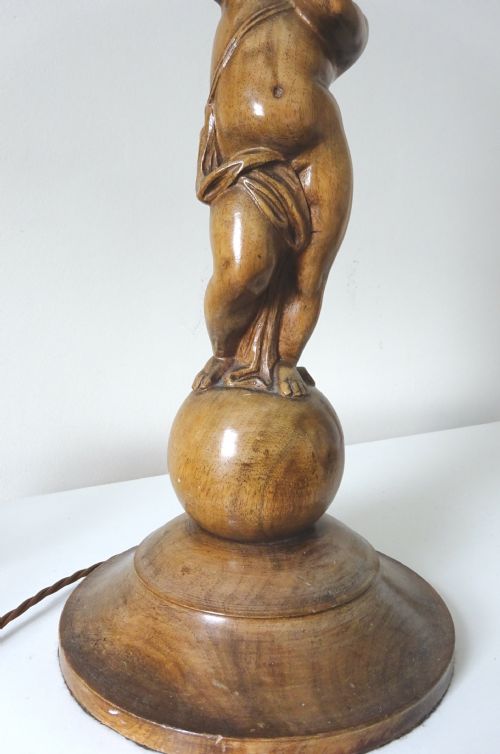 TALL OAK CHERUB TABLE LAMP - ADDITIONAL PHOTO 7