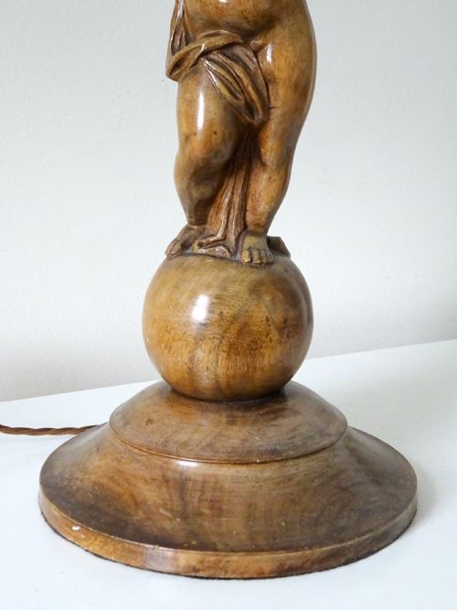 TALL OAK CHERUB TABLE LAMP - ADDITIONAL PHOTO 8