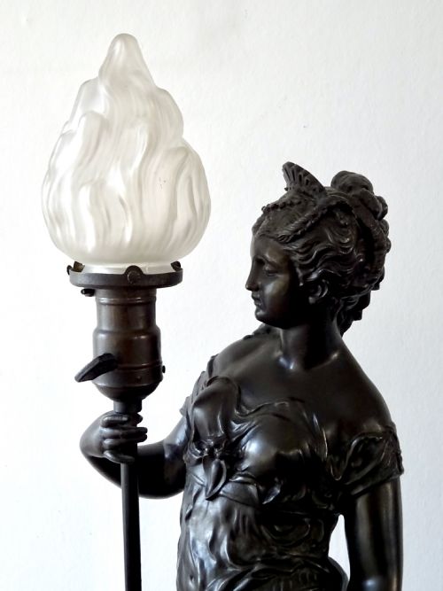 TALL SPELTER LAMP WITH TORCHERE SHADE - ADDITIONAL PHOTO 2