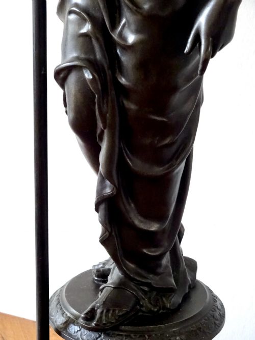 TALL SPELTER LAMP WITH TORCHERE SHADE - ADDITIONAL PHOTO 9