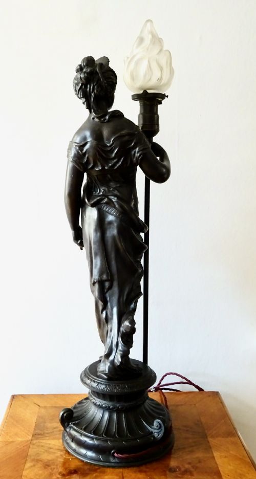 TALL SPELTER LAMP WITH TORCHERE SHADE - ADDITIONAL PHOTO 5