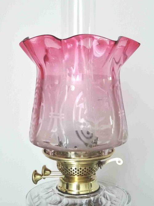 C1900 AN OIL LAMP WITH CRANBERRY GLASS SHADE - ADDITIONAL PHOTO 2