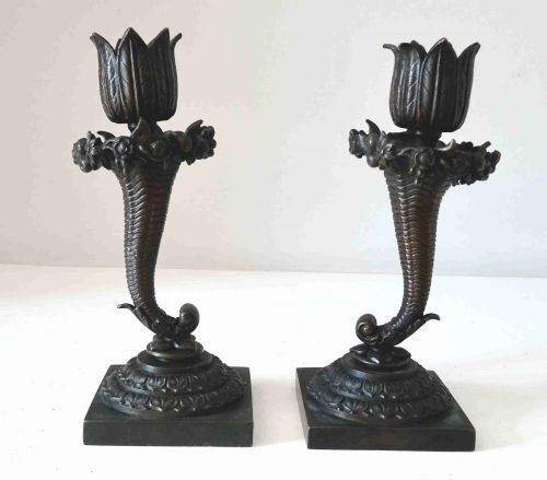 1830-60 Pair Bronze Candlesticks