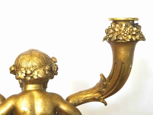 18601880 PAIR BRONZE CHERUB CANDLESTICKS ON MARBLE BASES - ADDITIONAL PHOTO 4