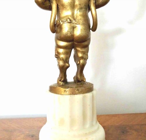 18601880 PAIR BRONZE CHERUB CANDLESTICKS ON MARBLE BASES - ADDITIONAL PHOTO 5