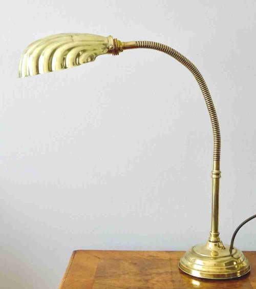 Brass Desk Lamp with Shell Shade