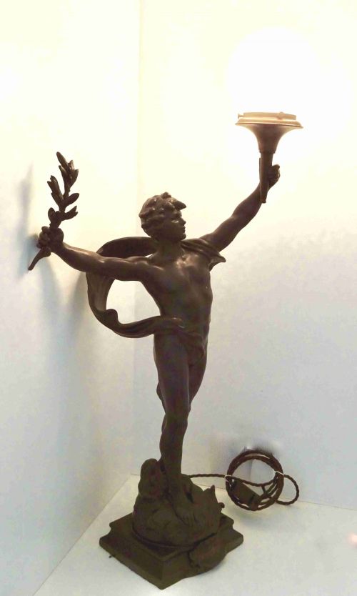LARGE MOREAU SPELTER PRIMAX FIGURE LAMP - ADDITIONAL PHOTO 9