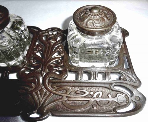 1907 ART NOUVEAU STAND WITH ORIGINAL INK BOTTLES - ADDITIONAL PHOTO 4