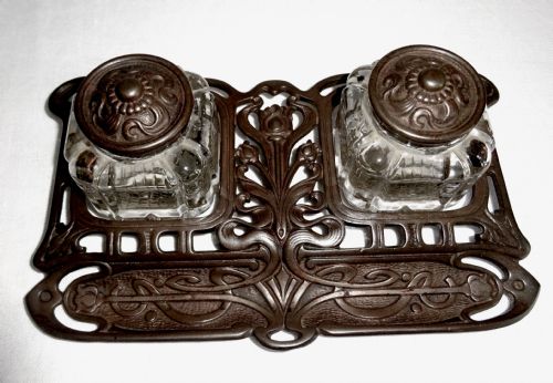 1907 ART NOUVEAU STAND WITH ORIGINAL INK BOTTLES - ADDITIONAL PHOTO 6