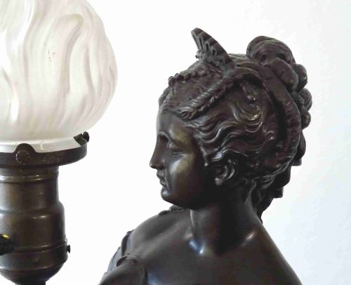 TALL SPELTER LAMP WITH TORCHERE SHADE - ADDITIONAL PHOTO 1