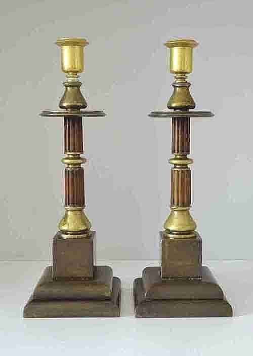 C1910 BRONZE AND BRASS CANDLESTICKS