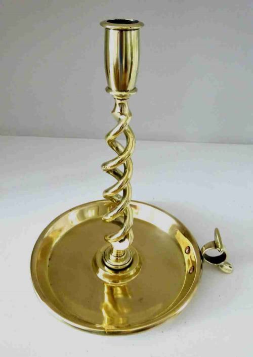 C 1900 TWISTED BRASS CANDLESTICK ON FITTED BASE