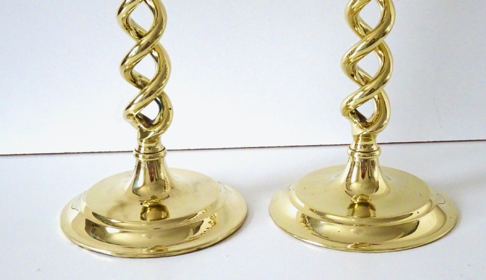 A PAIR OF  BRASS  BARLEY TWIST CANDLESTICKS View III