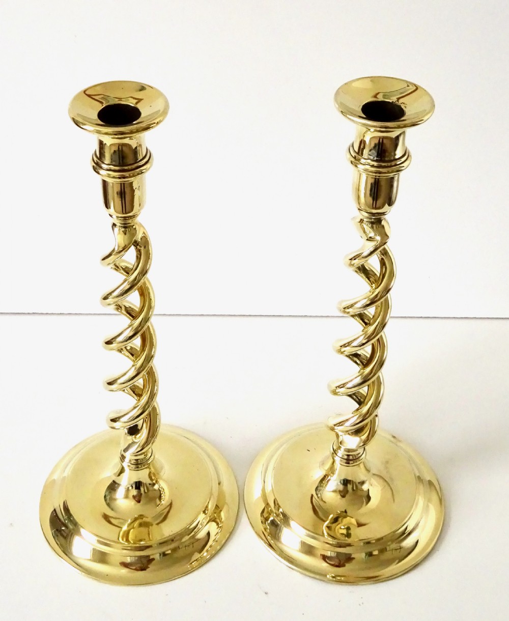 A PAIR OF  BRASS  BARLEY TWIST CANDLESTICKS View VI