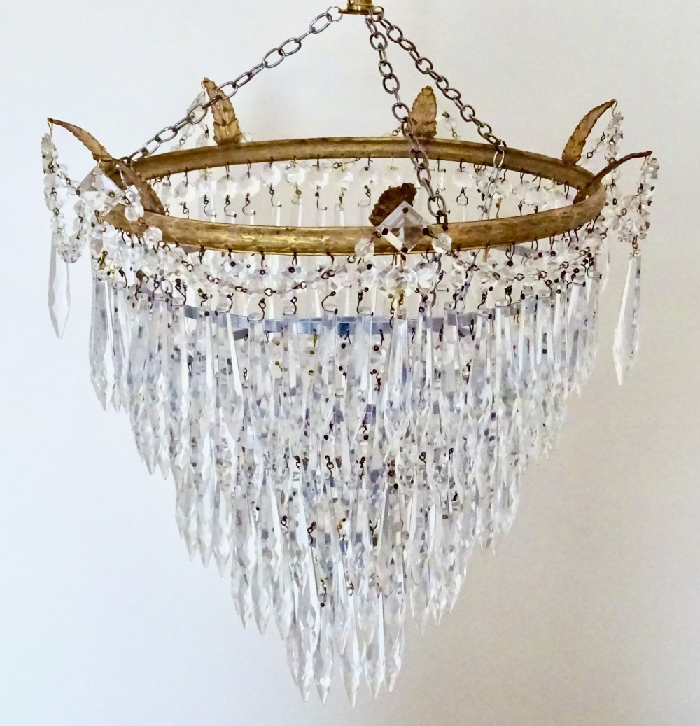 A FIVE TIER GLASS DROP CHANDELIER View IV