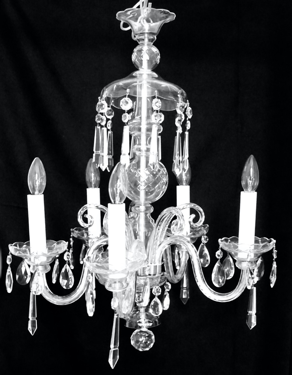 A FIVE ARM GLASS CHANDELIER