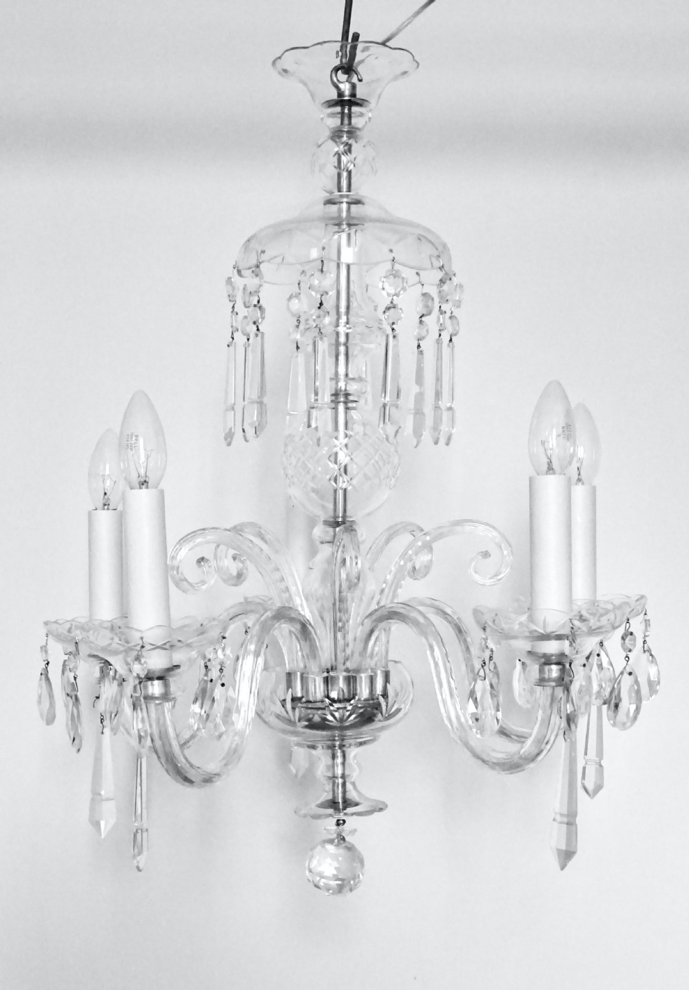 A FIVE ARM GLASS CHANDELIER View II