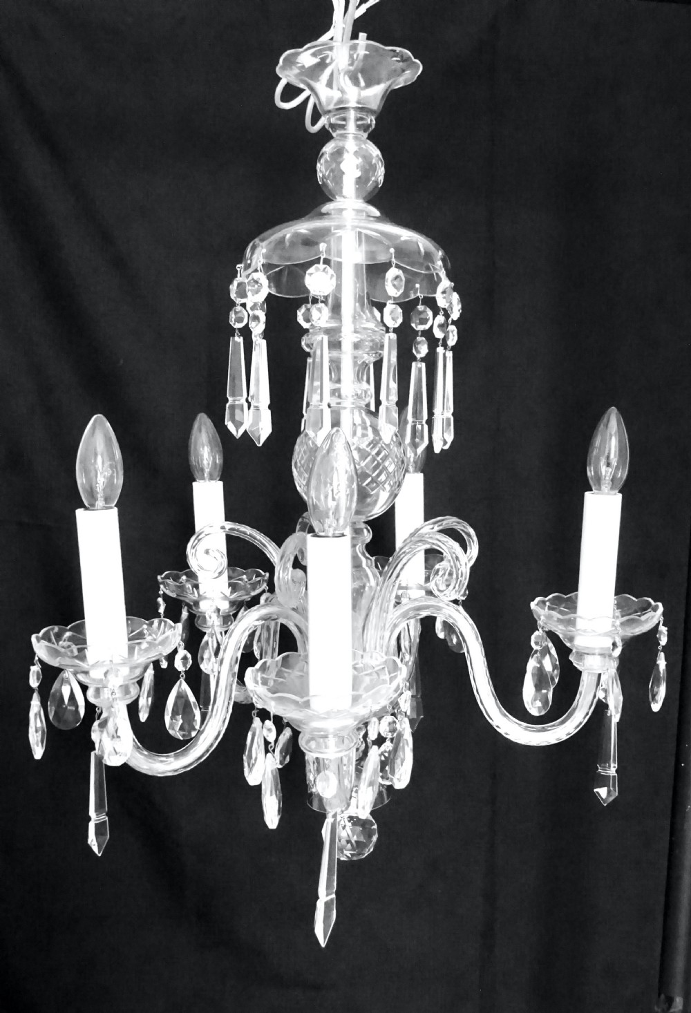 A FIVE ARM GLASS CHANDELIER View V