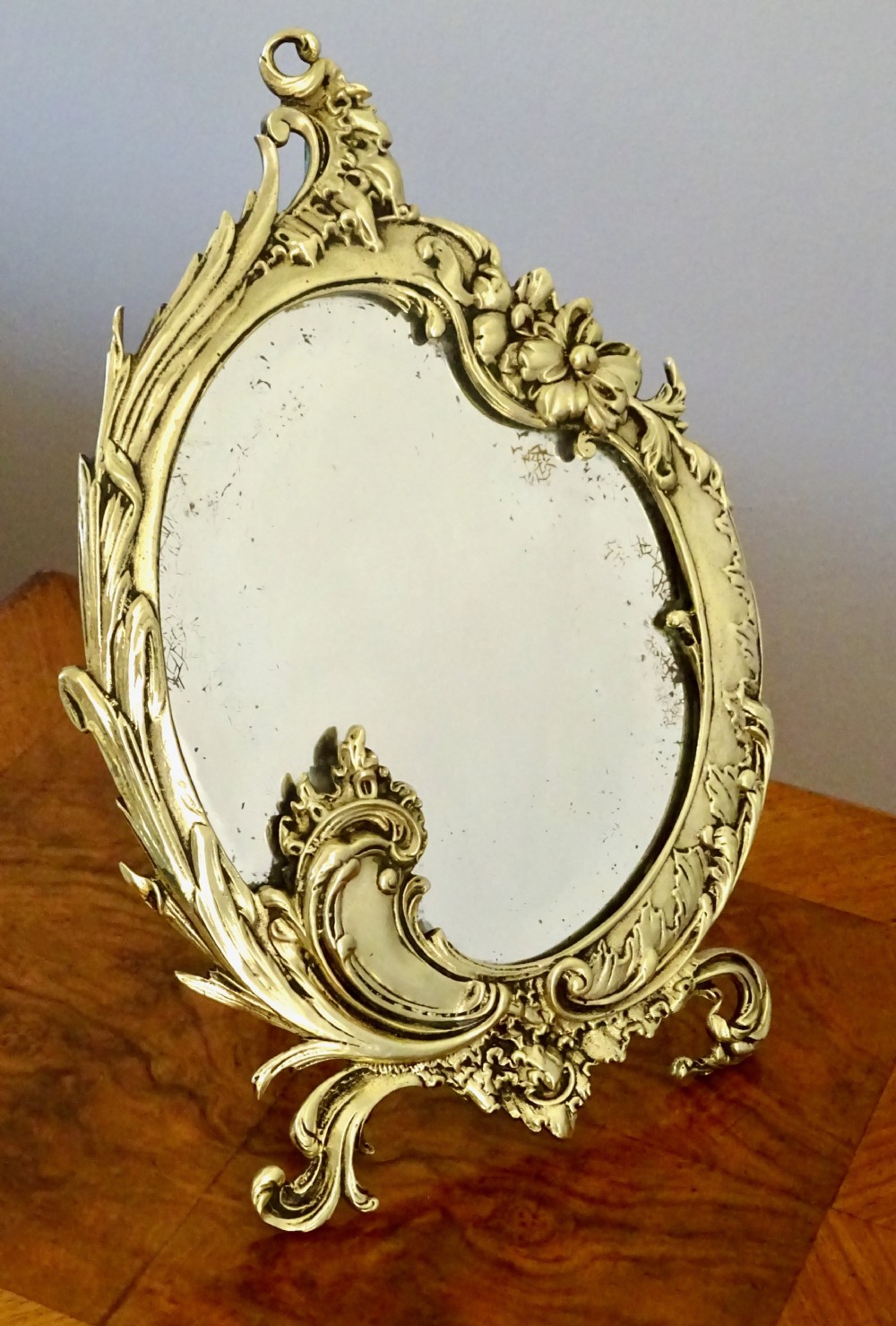 SMALL ORNATE VICTORIAN BRASS DRESSING TABLE MIRROR