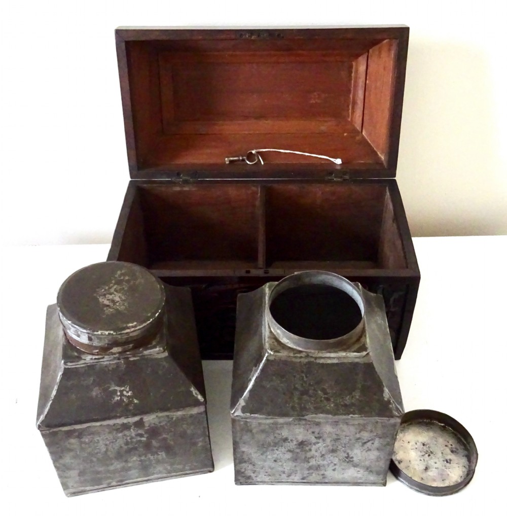 VICTORIAN  TEA CADDY WITH ORIGINAL CANISTERS View II