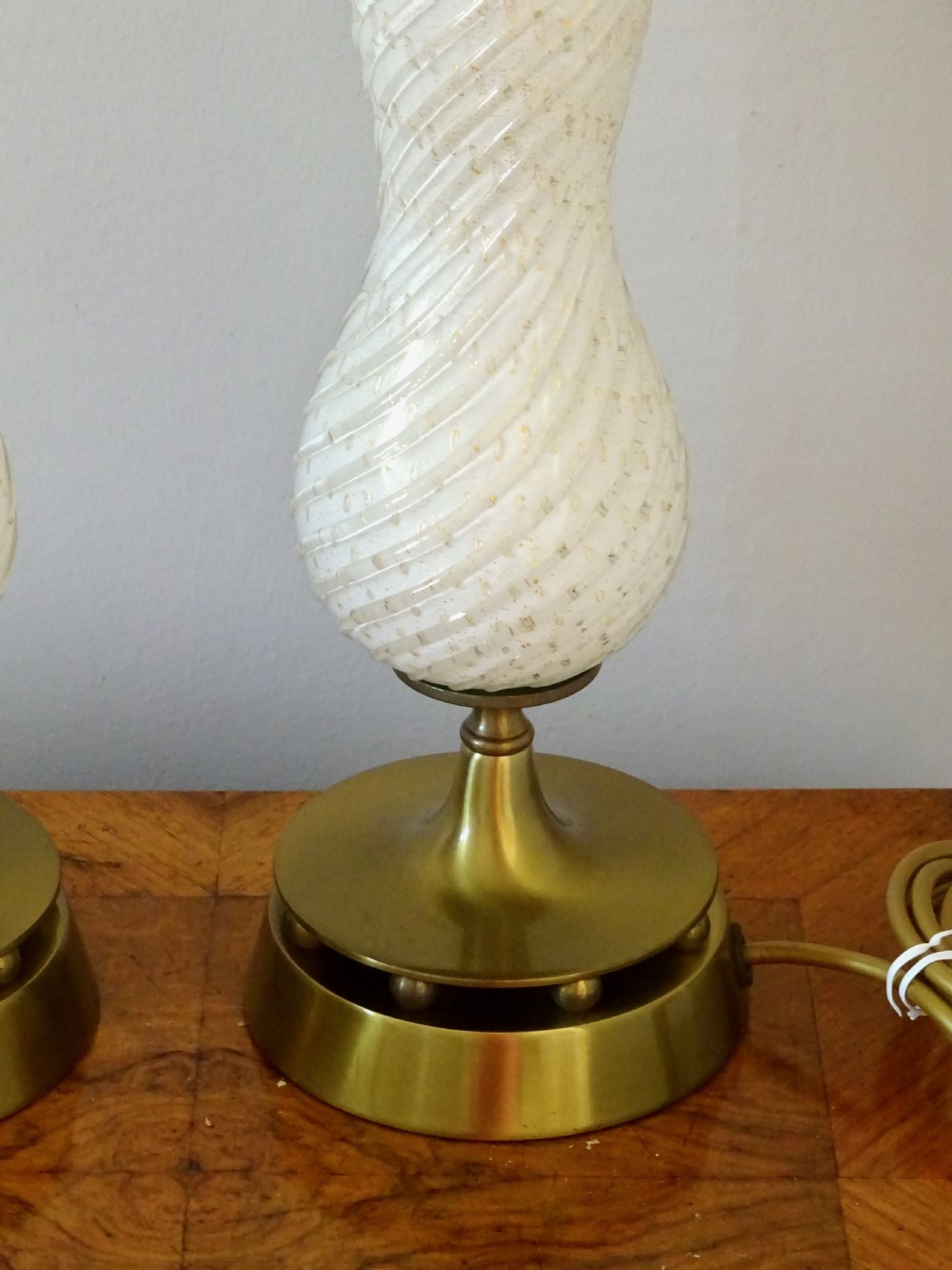PAIR OF  GLASS AND BRASS LAMPS View II