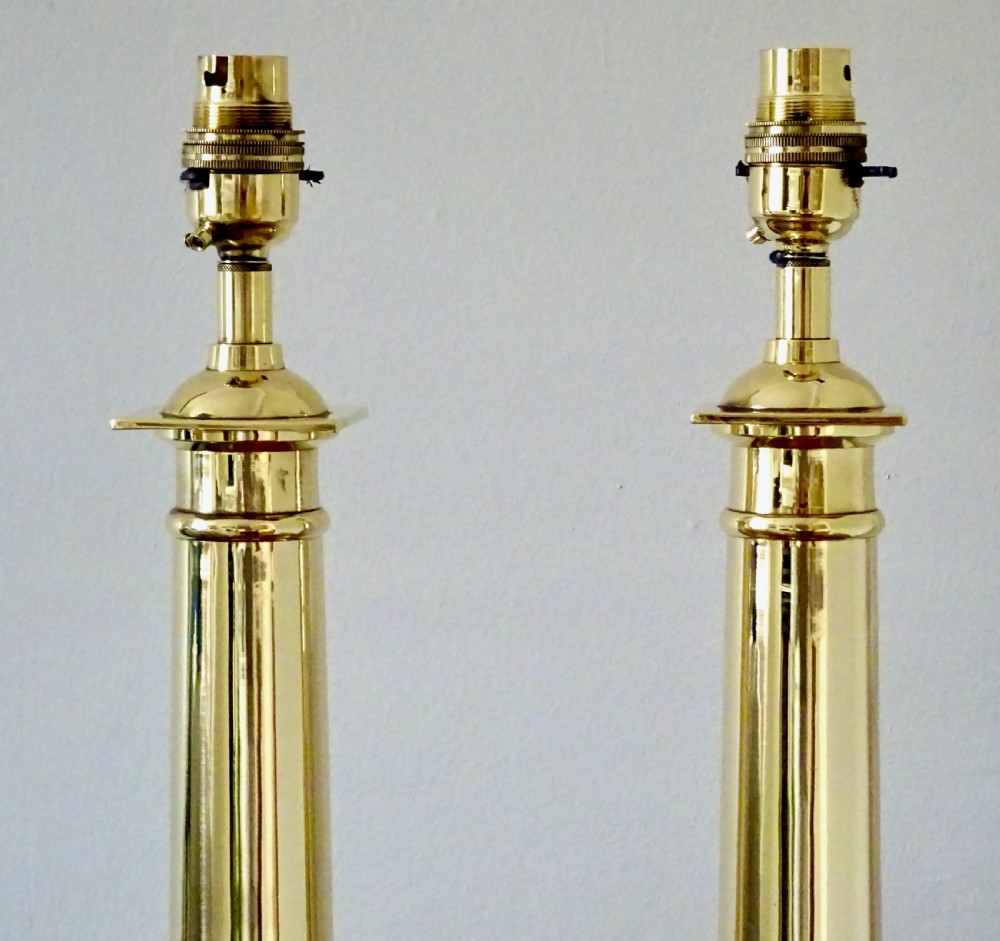 PAIR BRASS COLUMN LAMPS View II