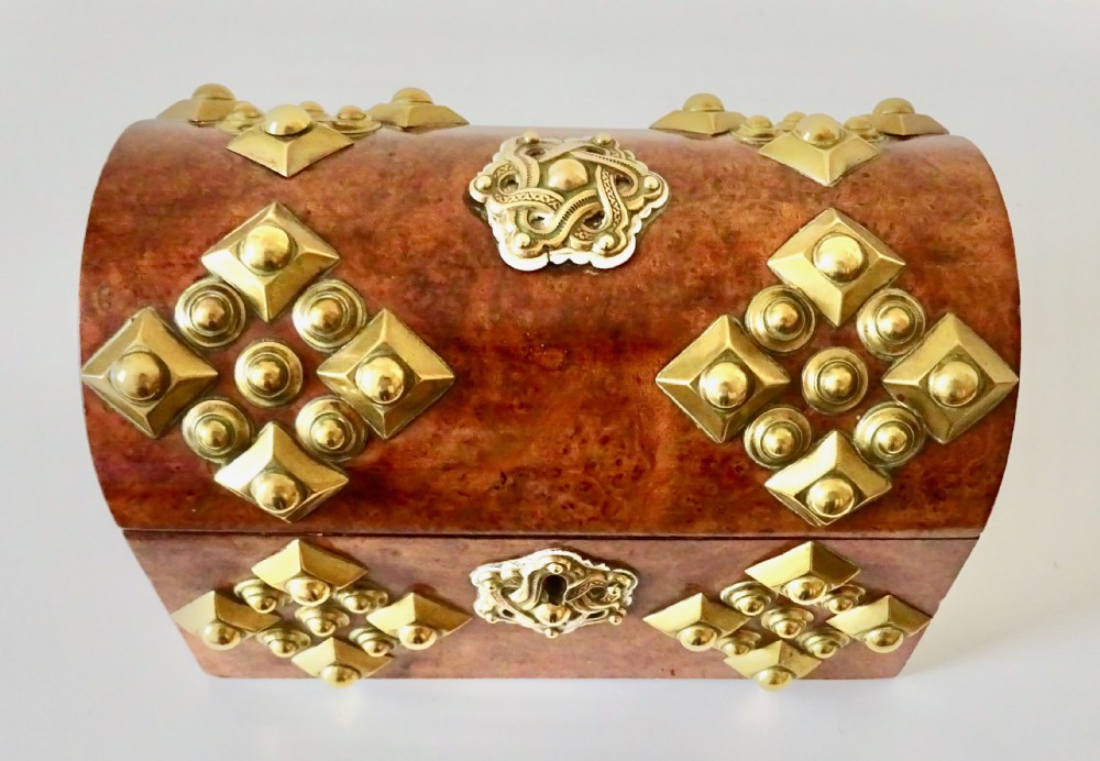 A WALNUT AND BRASS STATIONERY BOX AND BLOTTER View IV