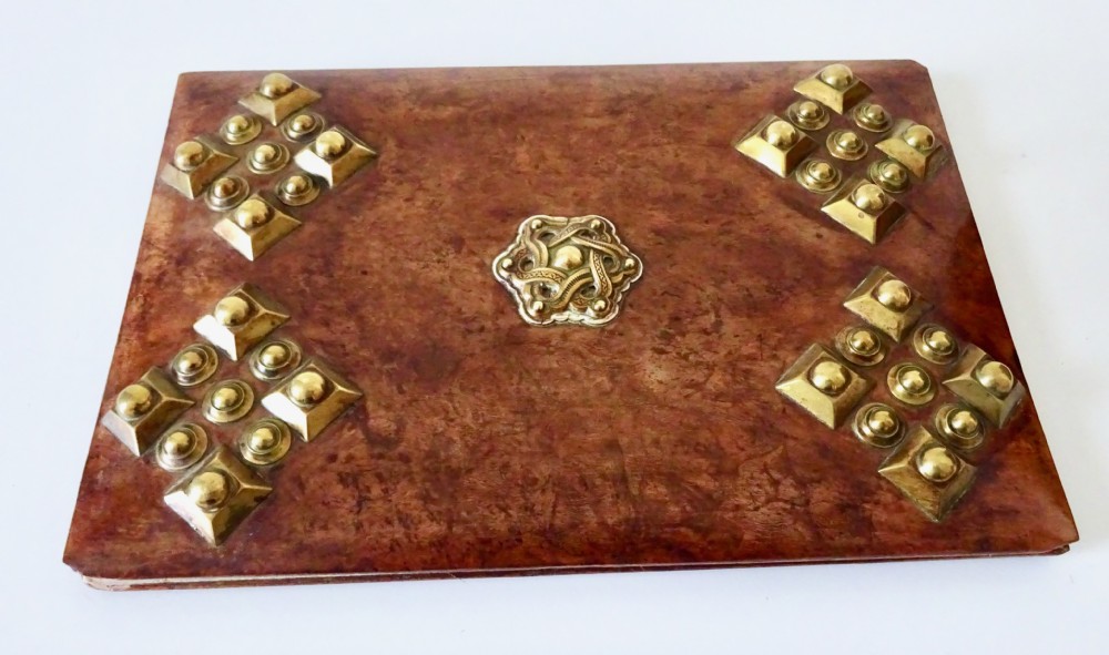 A WALNUT AND BRASS STATIONERY BOX AND BLOTTER View V